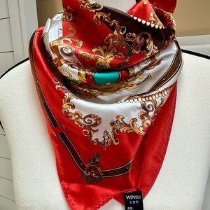 Elegant burnt orange green Wensli new scarf